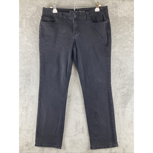 Denim - Rhythm in Blues Jeans Women's Size 14 Modern Black Denim Stretch Straight Leg